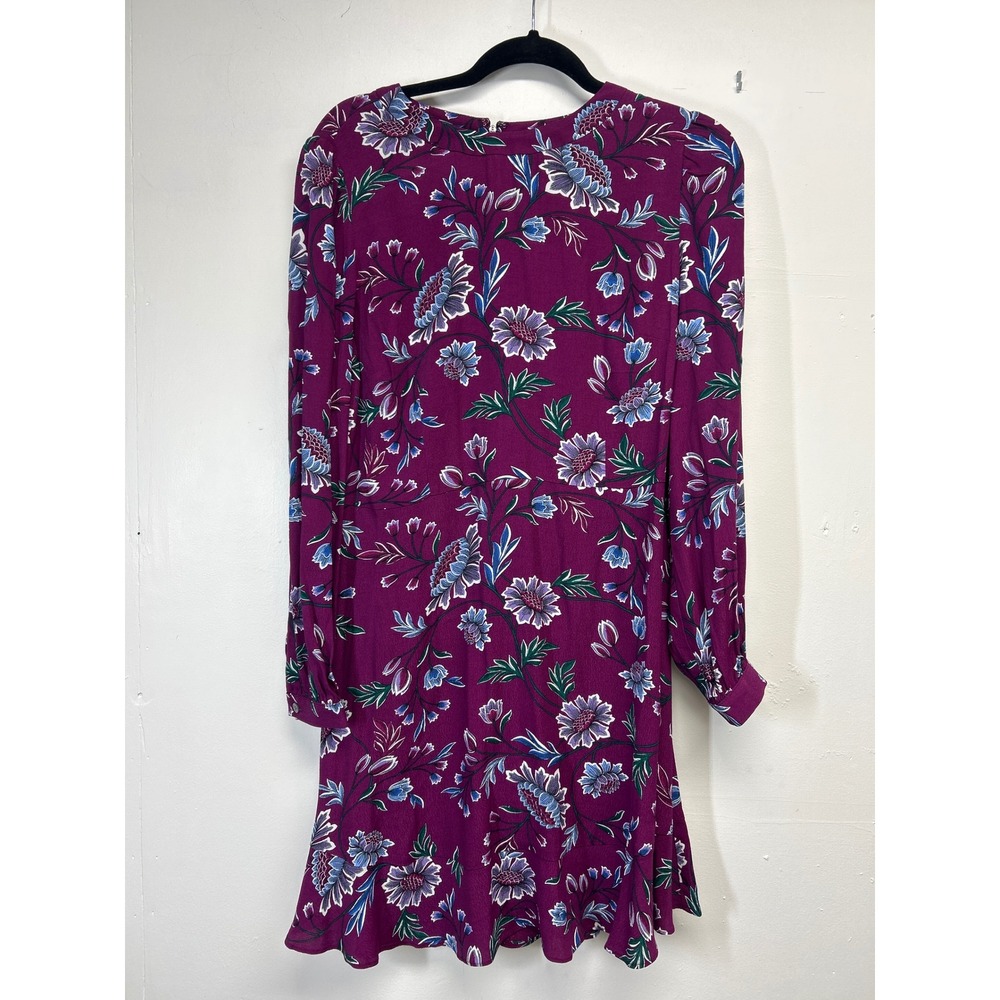 LOFT Floral Mini Dress Womens 8 Purple Long Sleeve Ruffle Hem Boho Flowy